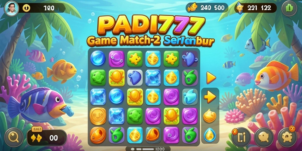 Tampilan gameplay PADI777 dengan aksi Match-3 yang seru.