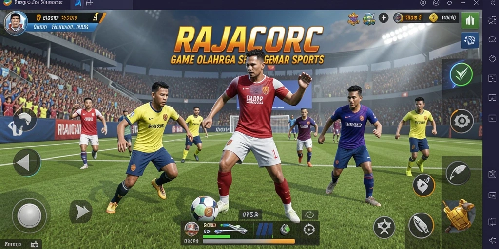 Tangkapan layar utama RAJACORC menampilkan aksi seru dalam game olahraga.